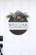 Farmhouse Welcome Door Sign – Christian Scripture Decor