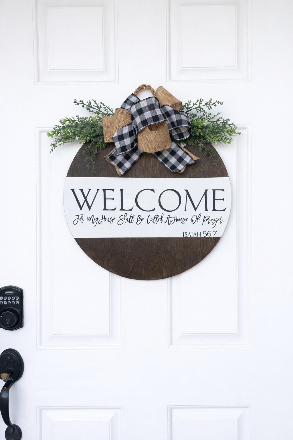 Farmhouse Welcome Door Sign – Christian Scripture Decor