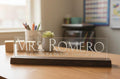Personalized Glass Name Sign – Scripture Decor with Stained Wood Base