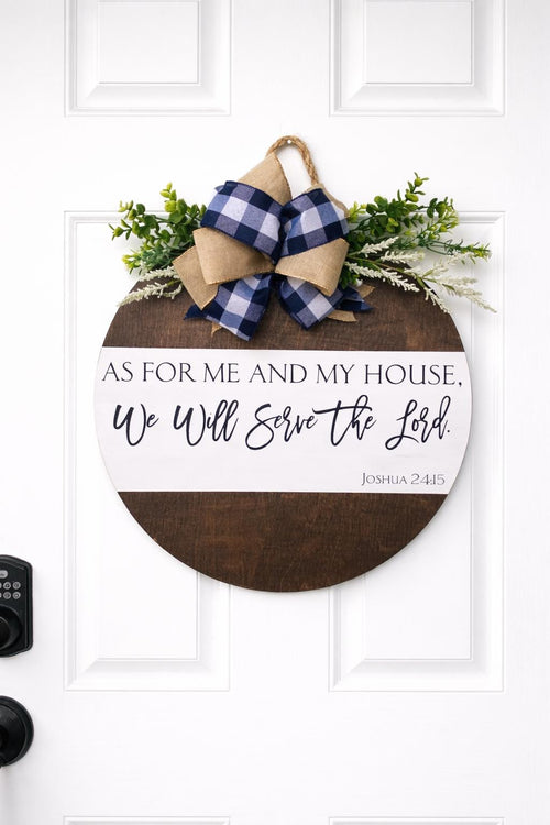 Farmhouse Christian Door Hanger | Joshua 24:15 Scripture Sign