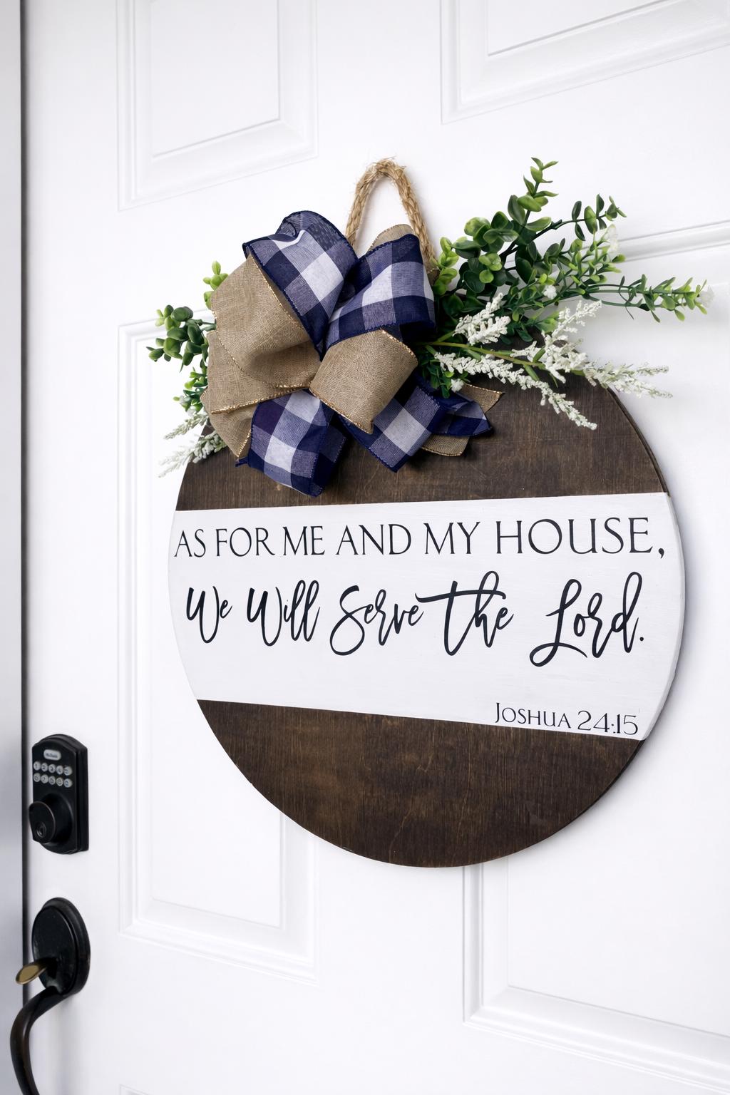 Farmhouse Christian Door Hanger | Joshua 24:15 Scripture Sign