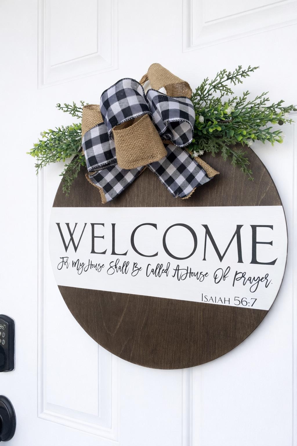 Farmhouse Welcome Door Sign – Christian Scripture Decor