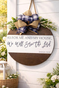 Farmhouse Christian Door Hanger | Joshua 24:15 Scripture Sign