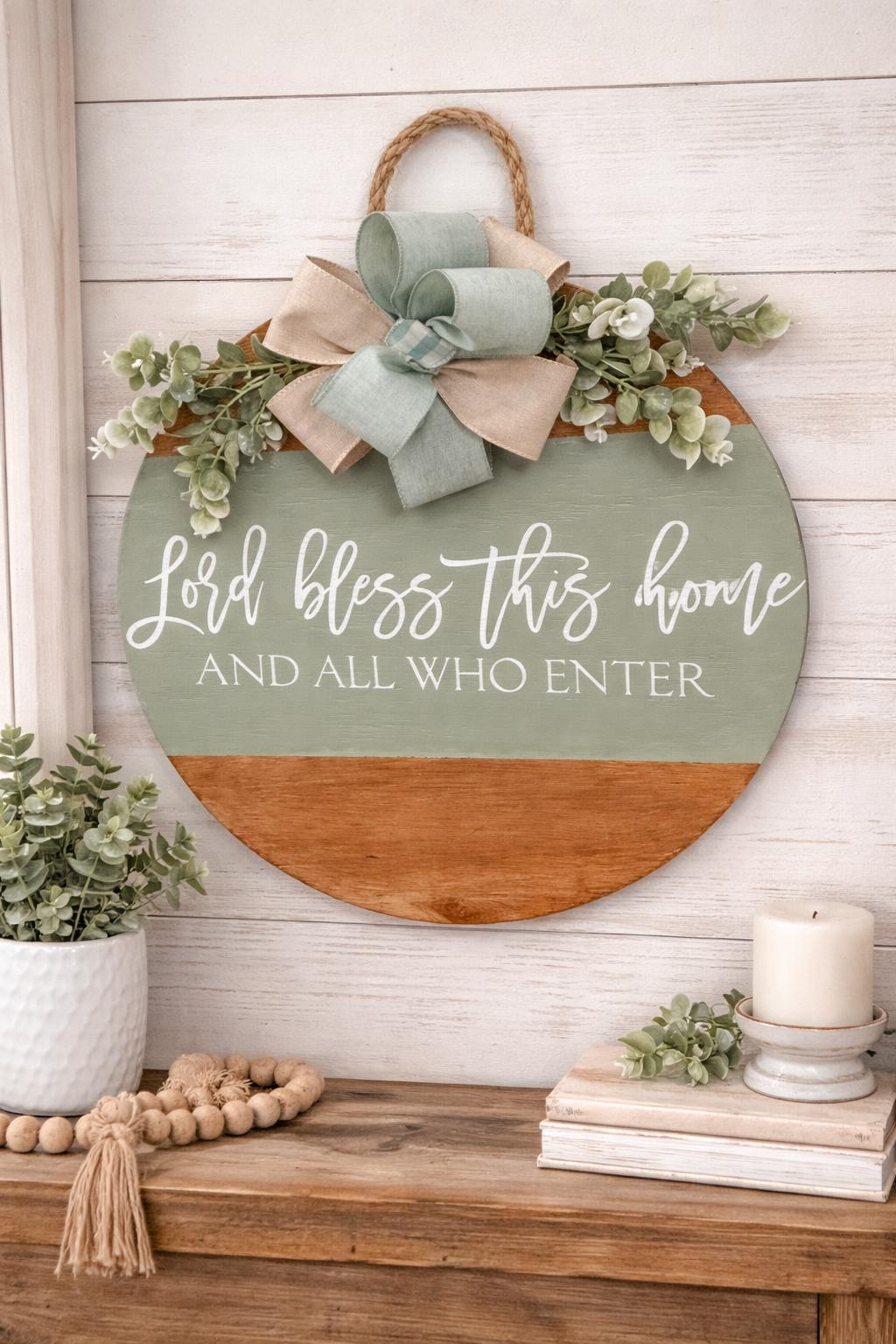 Lord Bless This Home Round Wood Door Hanger