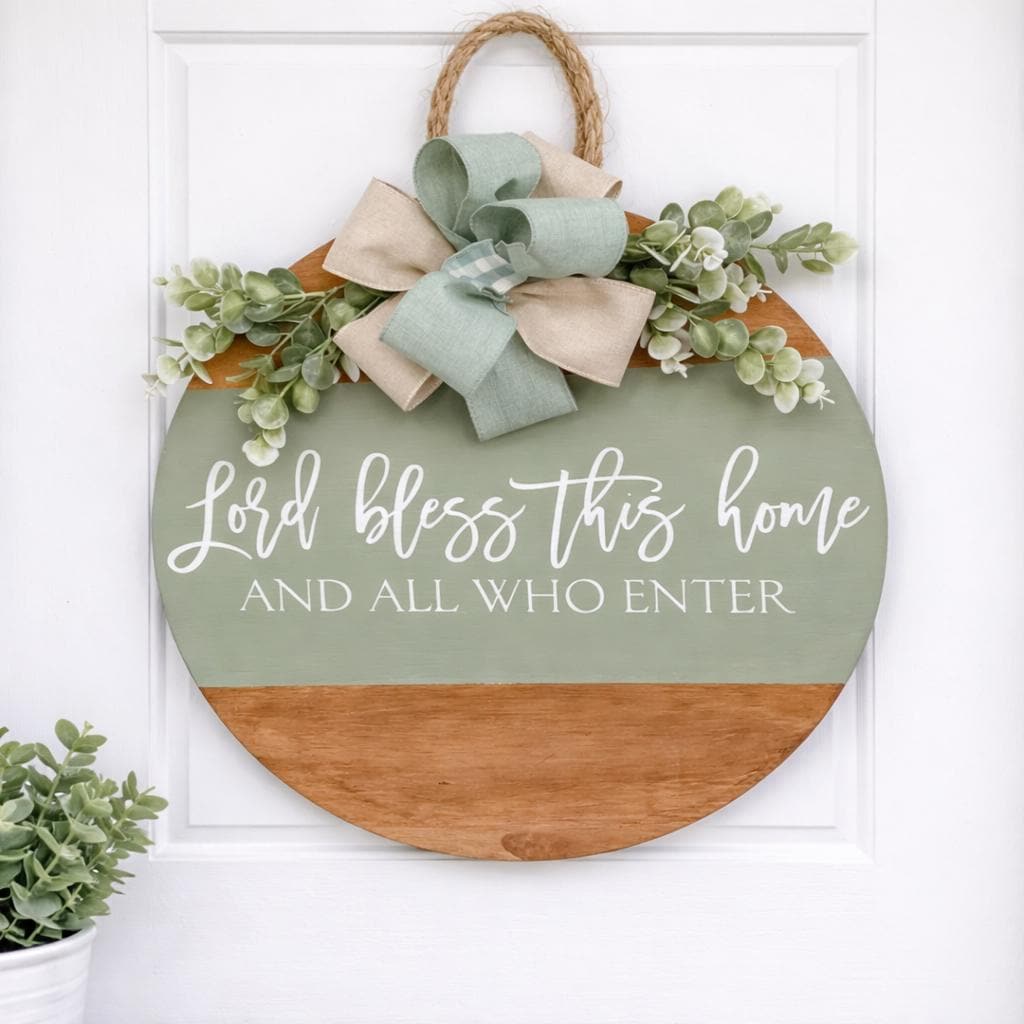 Lord Bless This Home Round Wood Door Hanger