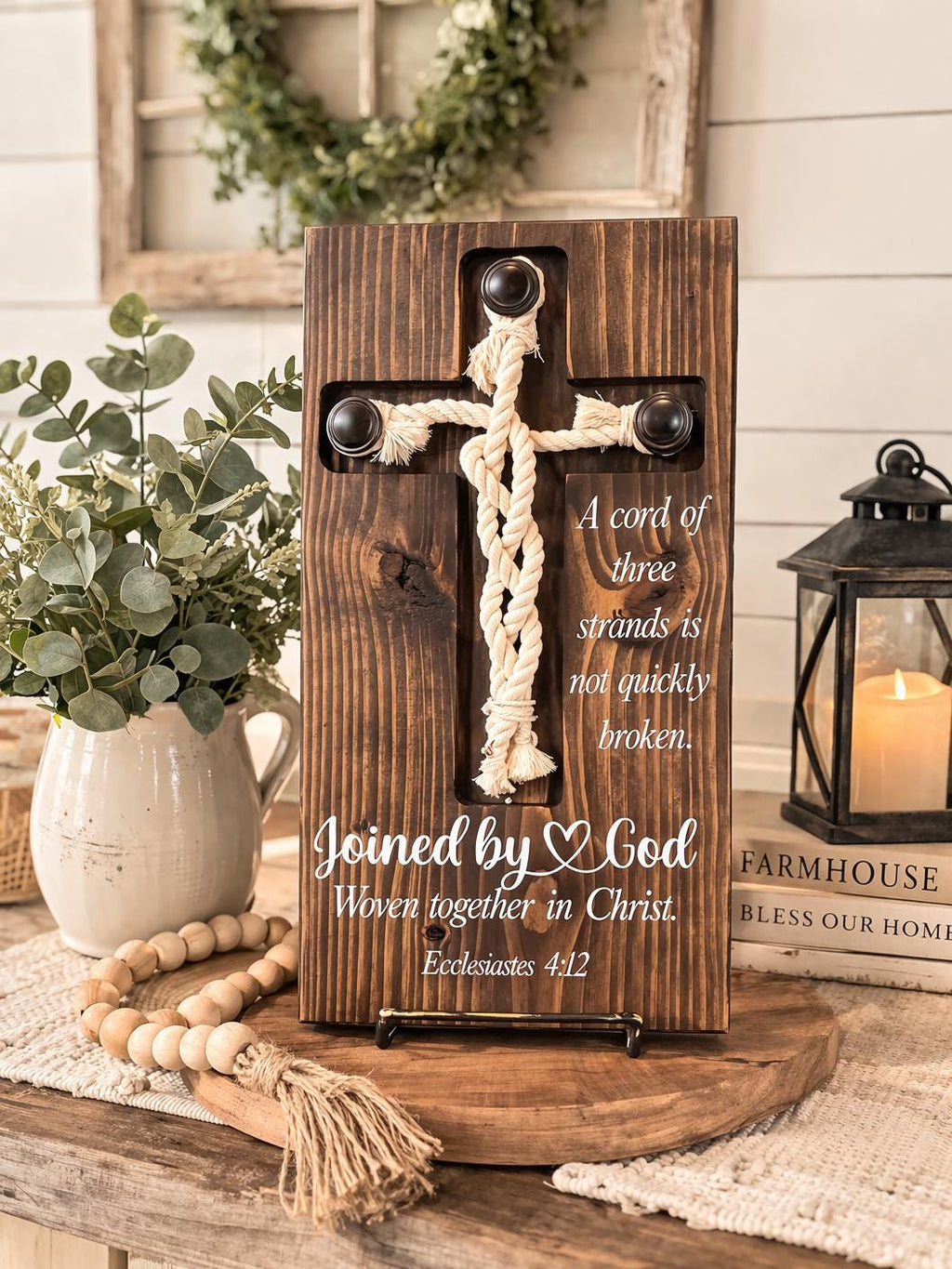 Cord of Three Strands Sign – Ecclesiastes 4:12 Farmhouse Cross Plaque