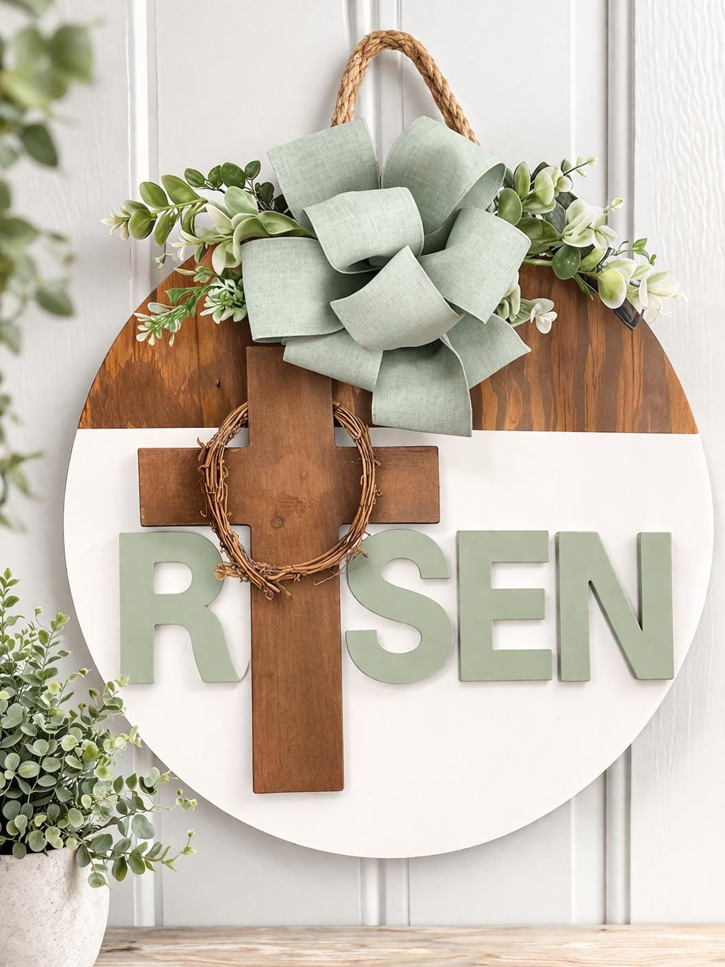 Risen Easter Christian Door Hanger – Farmhouse Spring Decor