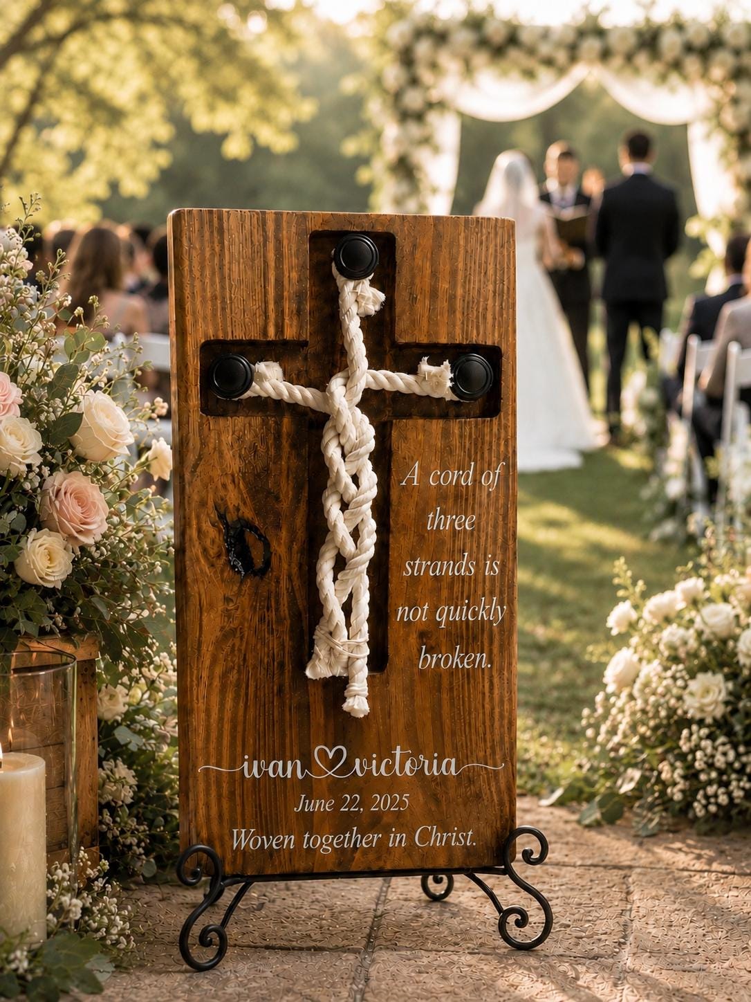 Personalized Cord of Three Strands Wedding Cross Sign