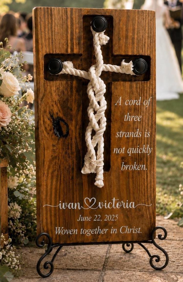 Personalized Cord of Three Strands Wedding Cross Sign