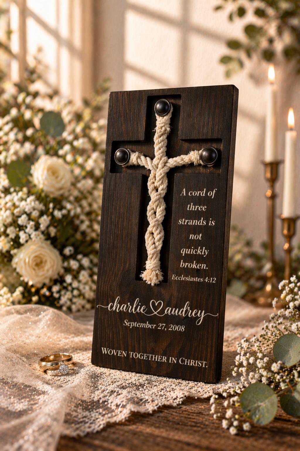 Personalized Cord of Three Strands Cross Sign – Ecclesiastes 4:12