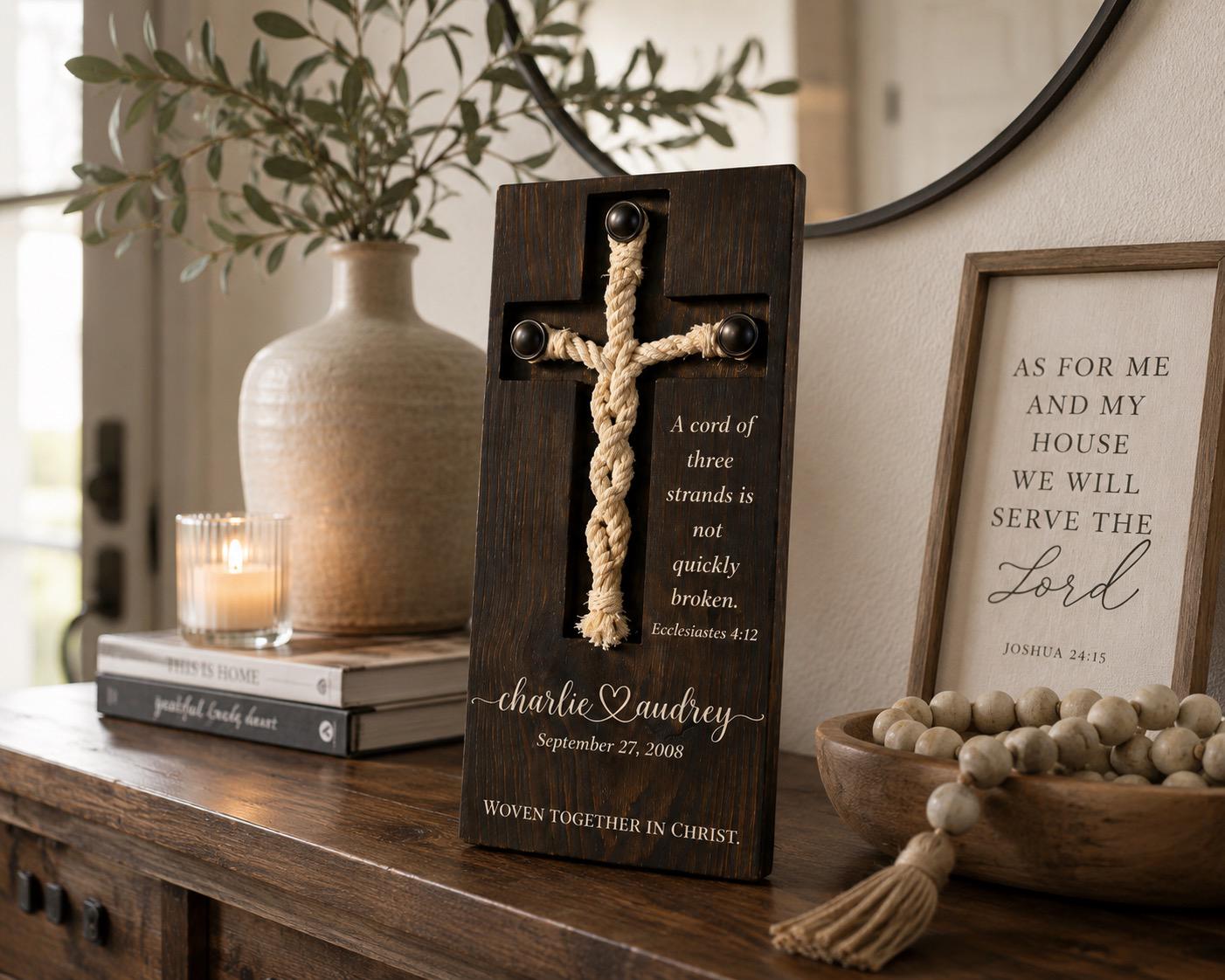 Personalized Cord of Three Strands Cross Sign – Ecclesiastes 4:12